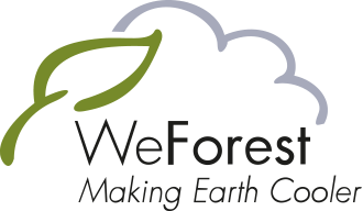 WeForest Logo in grün und grau mit der Aufschrift "Making Earth Cooler".