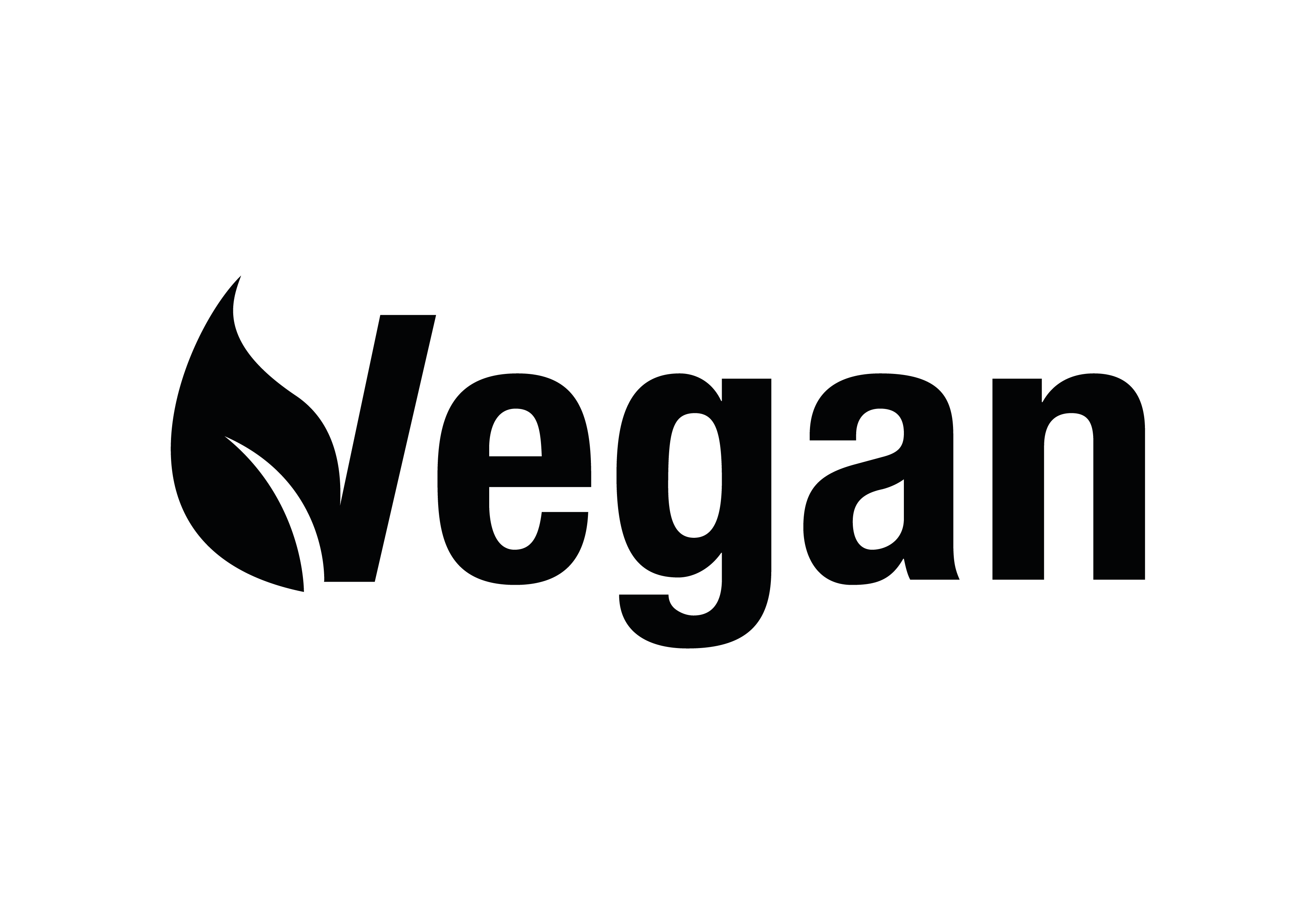 Vegan-Logo mit Blatt, schwarzer Text.