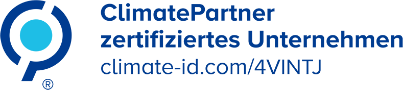 Text: ClimatePartner zertifiziertes Unternehmen. climate-id.com/AVNTJ
